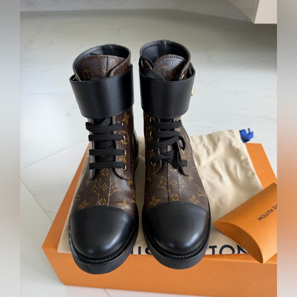 Louis Vuitton Monogram Black and Brown Combat Boots - Picture 2 of 10
